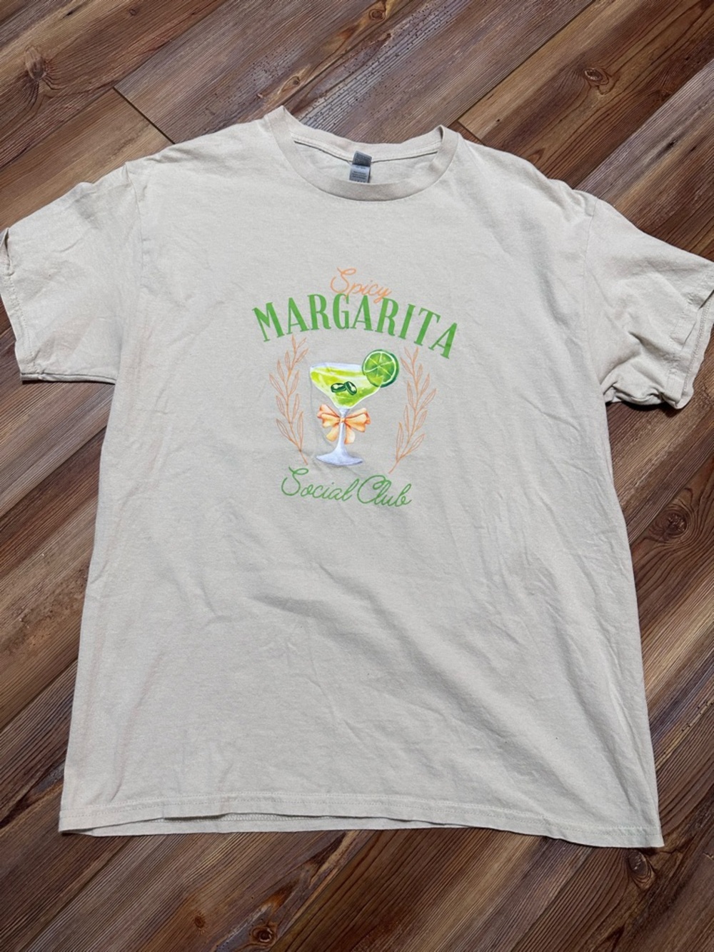 Gildan Spicy Margarita Tee - Cream with Green & Orange